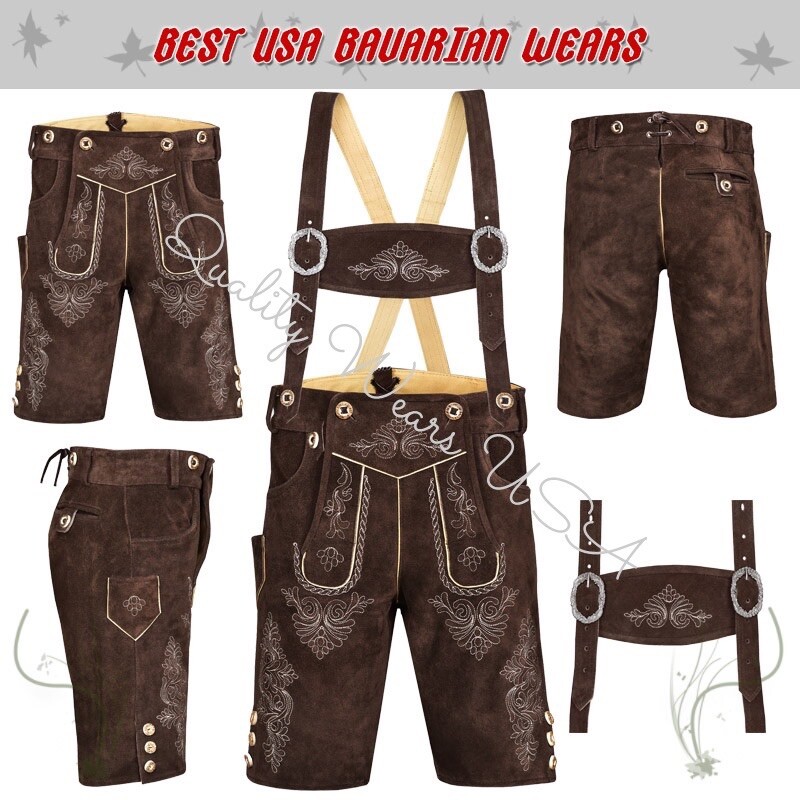 Authentic Men Lederhosen Oktoberfest Bavarian Lederhosen -Leather Trousers Plain