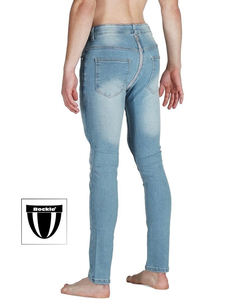 Bockle Gay Zip Skinny Stretch Jeans Light Blue Full Zip