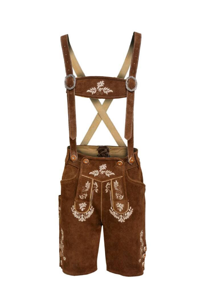German Bavarian Lederhosen Oktoberfest Real Leather Brown with Matching Shorts