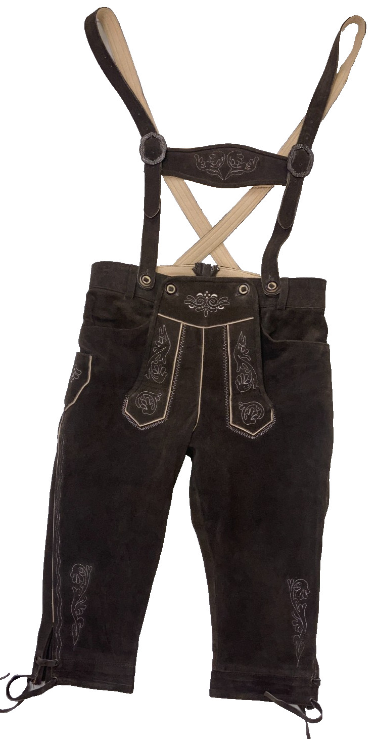 Lederhosen 4U Knee Length Seppl Bundhosen Brown Suede Leather 31 Worn Once!