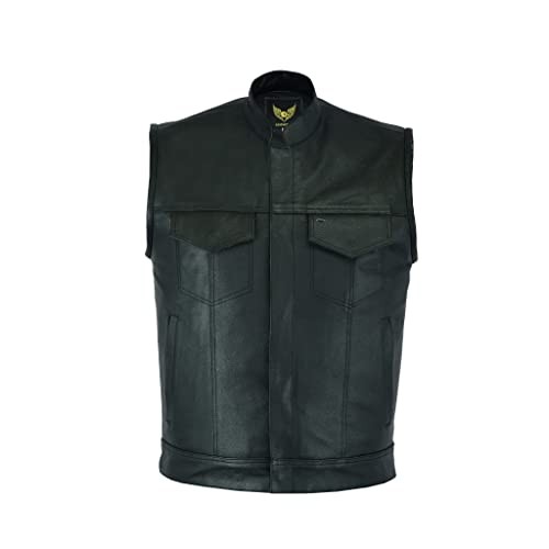 Mens Leather Motorcycle Vest | SOA Club Style 3X-Large Black (With Collar)