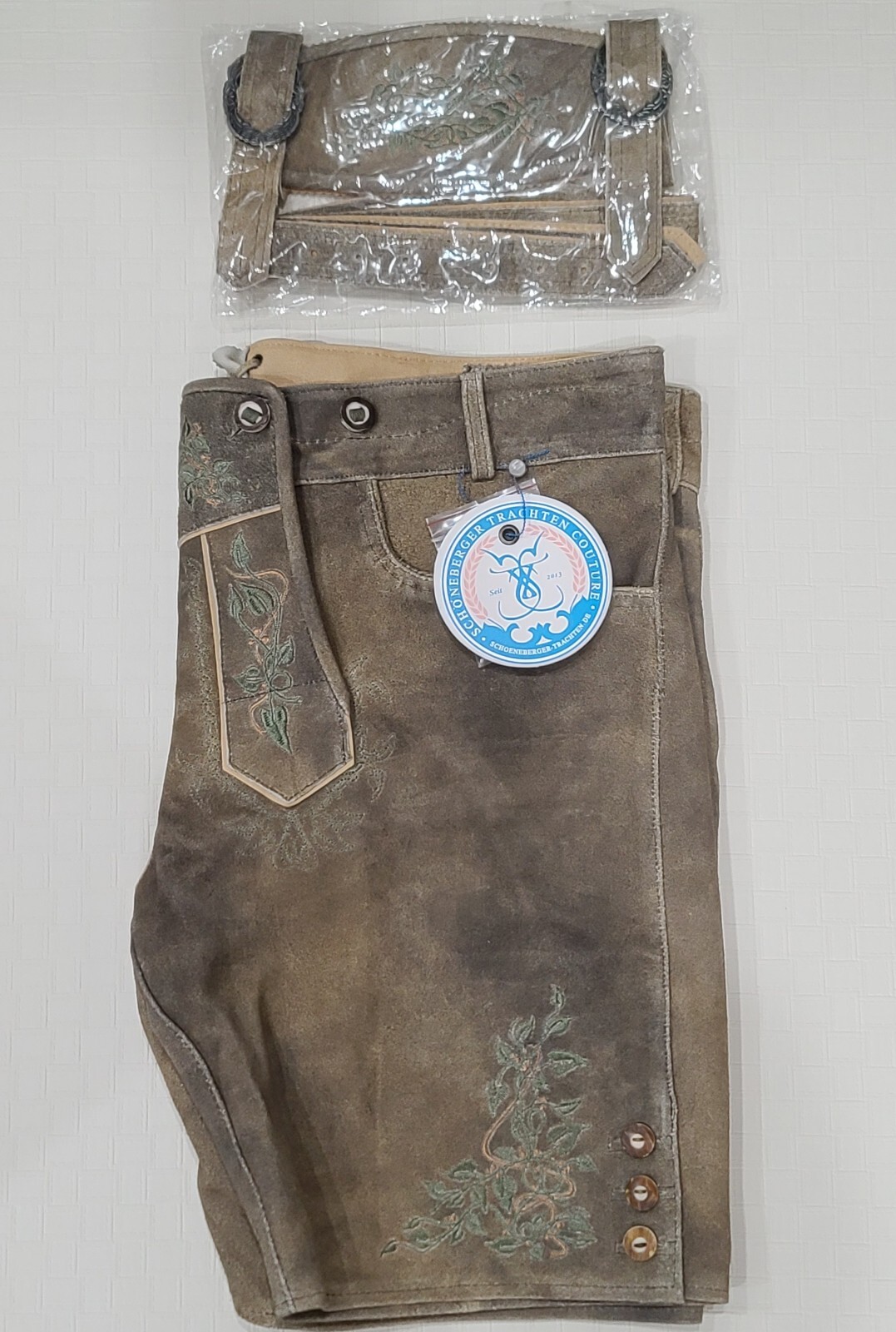 Schöneberger Men’s Bavarian Lederhosen Brown – Oktoberfest Leather Trousers 42R