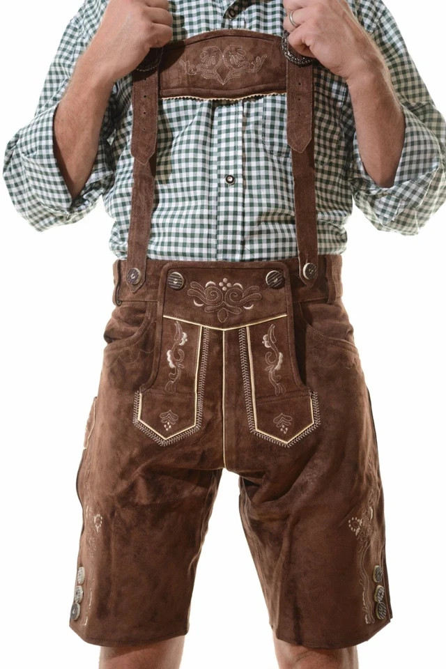 Authentic Bavarian Lederhosen | Handmade Suede Leather Trachten Shorts With Belt