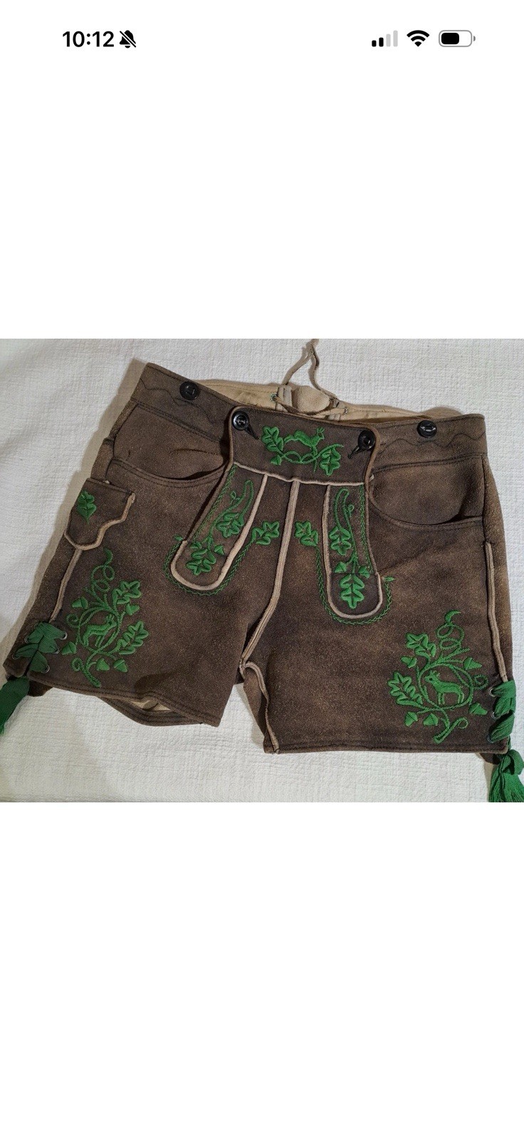 kurze Hirschlederhose sämische Gerbung handgestickt Plattler Trachtenlederhose