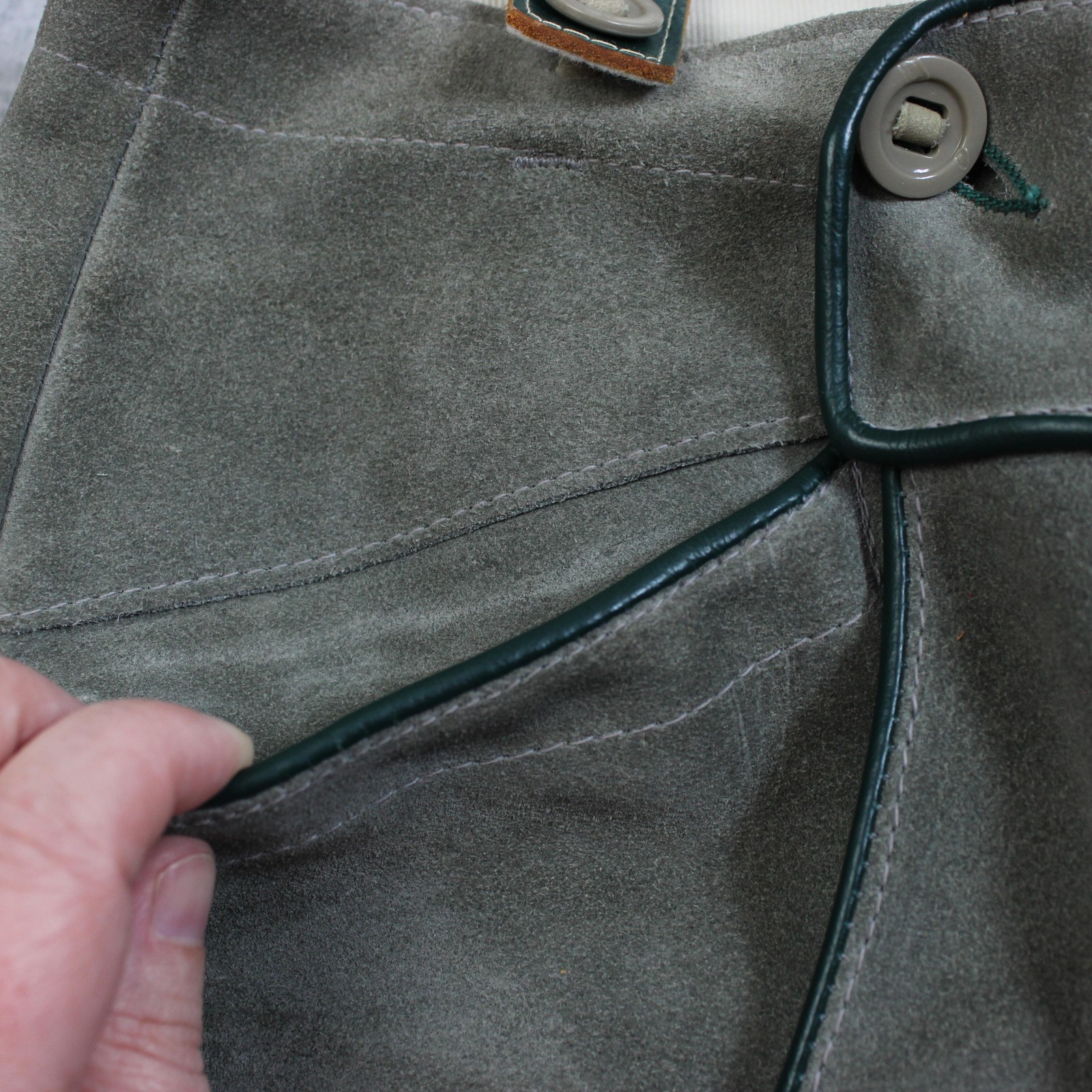 Vintage Jahn-Markl Lederhosen Gray Leather Suede Suspenders Austria Floral READ
