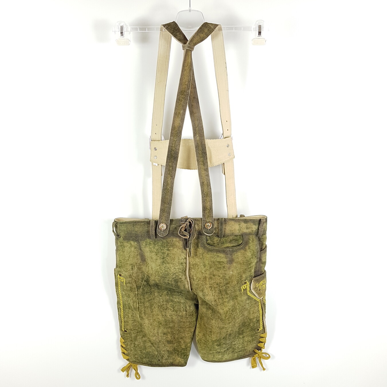 Stockerpoint Wildbock Leather Pants Henry Mens Sz 50 W36 Walnut Antique Yellow Embroidered