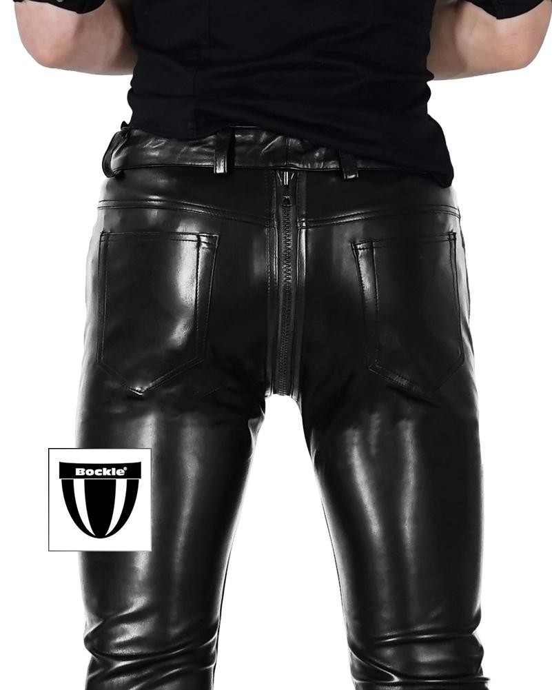 BOCKLE GAY ZIP JOCKSTRAP FAUX LEATHER PANTS VEGAN LEATHER JEANS SKINNY SLIMFIT JEAN