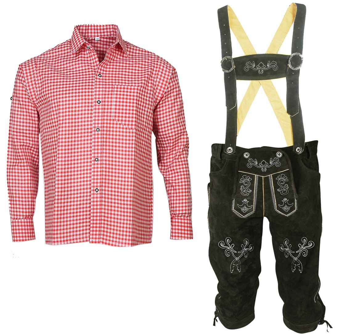 B goods costume set men’s black costume leather pants size 46 to 62 red shirt