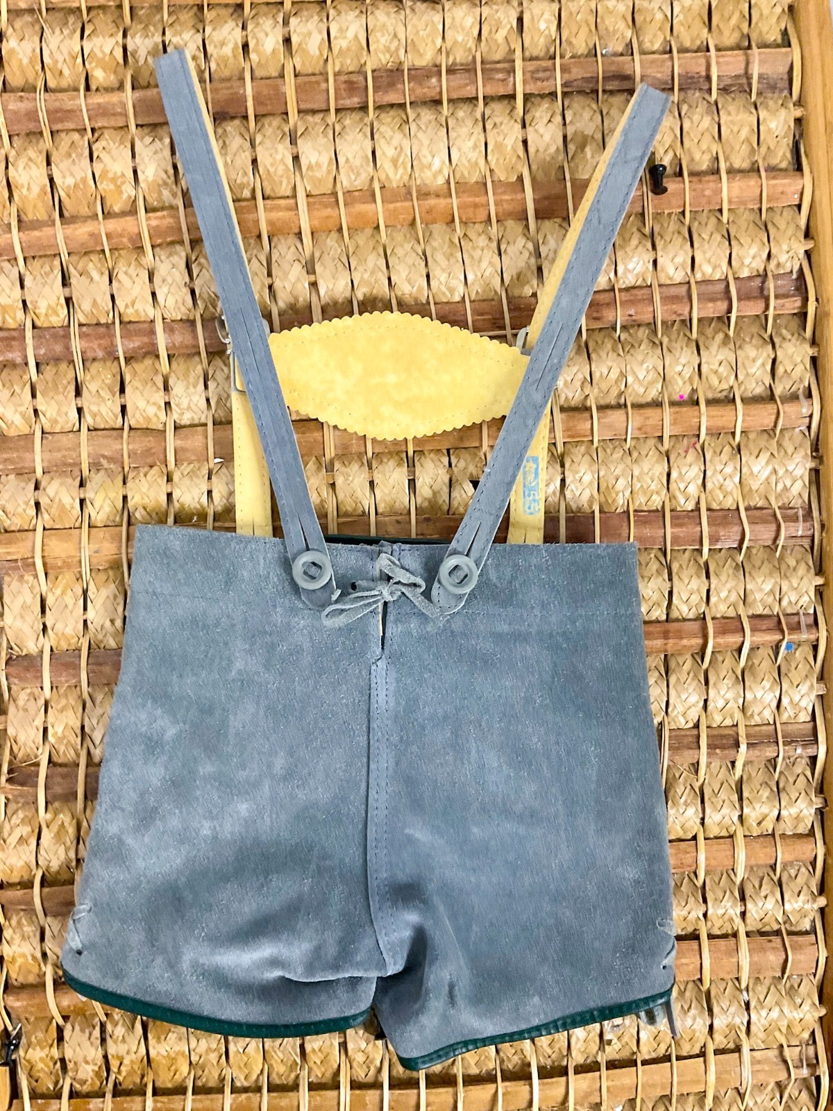 Vintage Hungarian Folk Costume Child Embroidered Lederhosen Set Suede EU