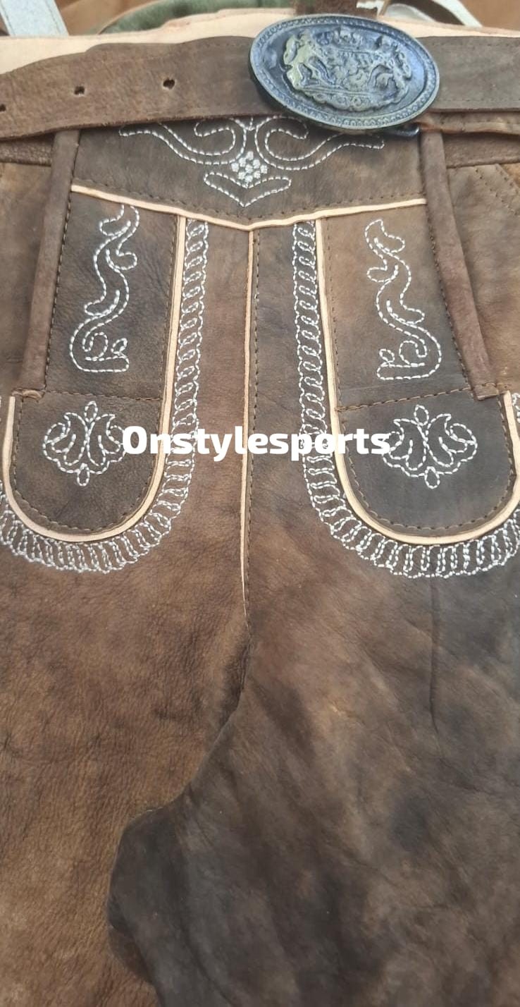 Oktoberfest Lederhosen Men Genuine Suede Leather Shorts Bavarian Costume