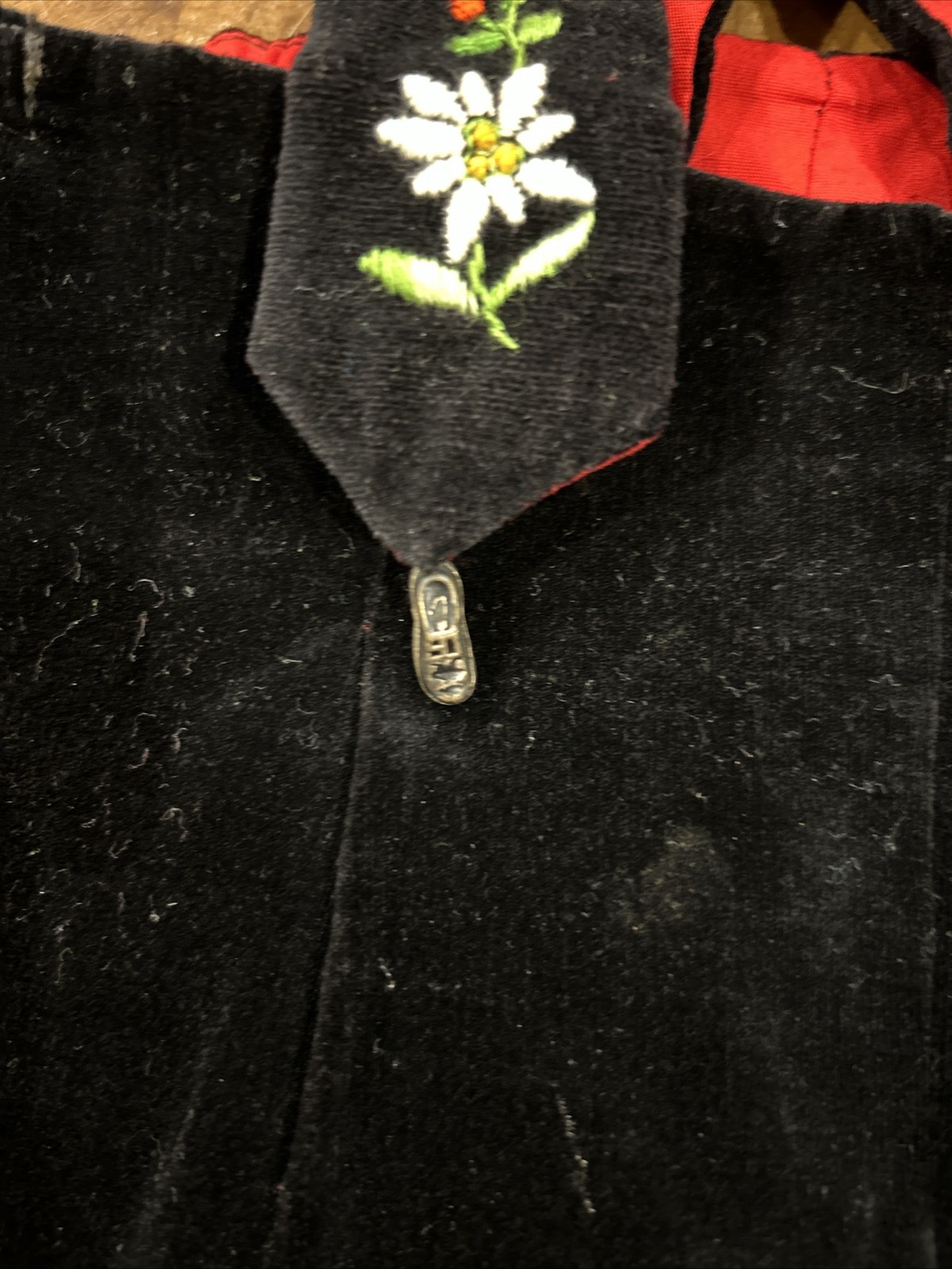 Vintage Child Size 3 Lederhosen, Black Velvet, Made In Switzerland