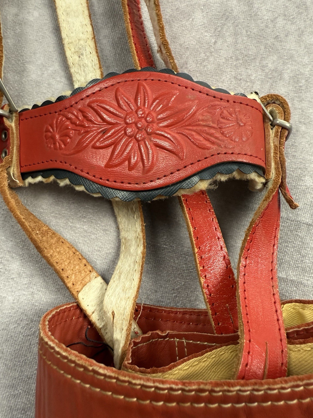 VTG German Red Leather Girls Lederhosen Ortlepp Heart Oktoberfest Bavarian