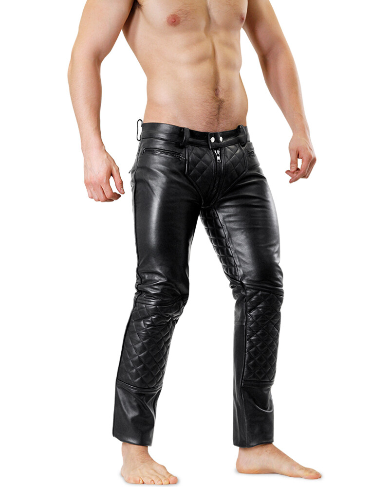 Bockle® 5 GAY ZIP Quilted Leather Pants Leather Jeans Gay Full Zip