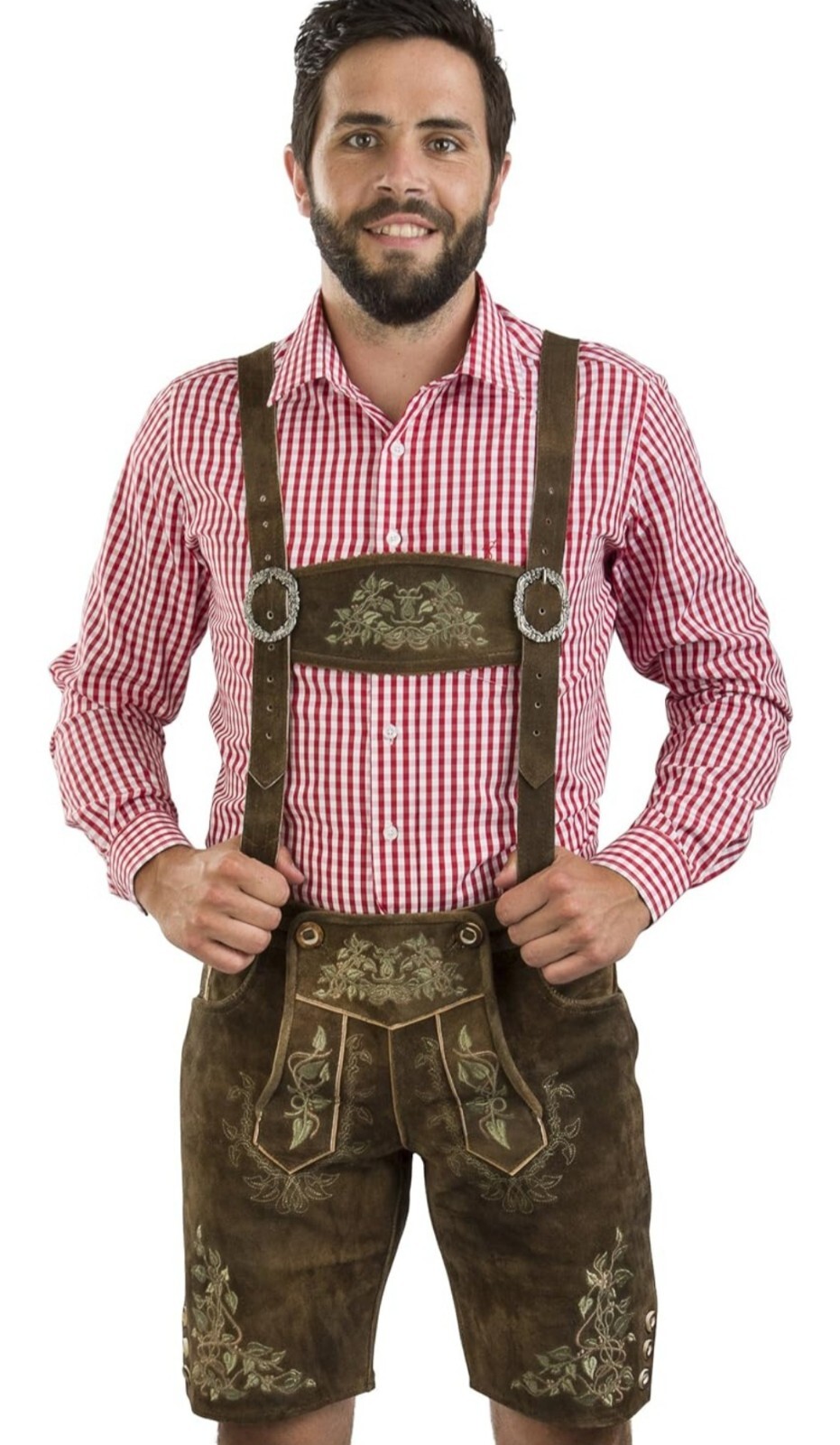 Schöneberger Men’s Bavarian Lederhosen Brown – Oktoberfest Leather Trousers 42R