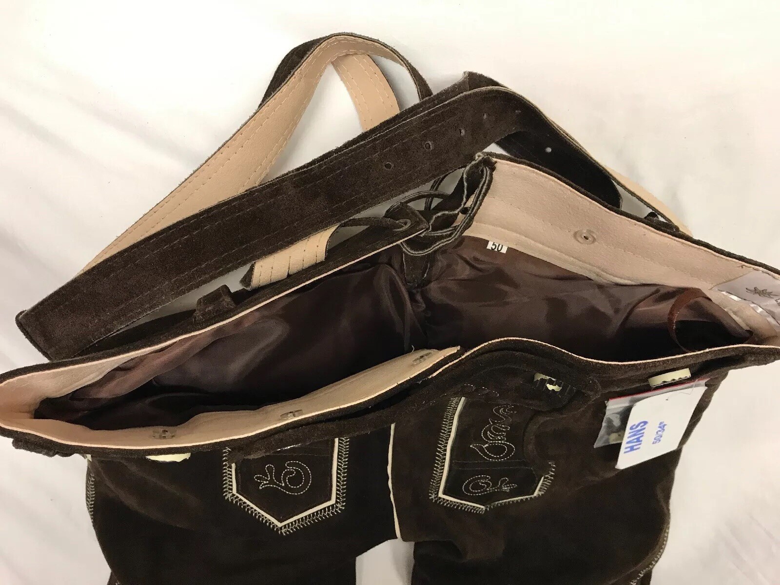 NWT Mens German Brown Leather Lederhosen Size EU 50 US 34 Octoberfest New