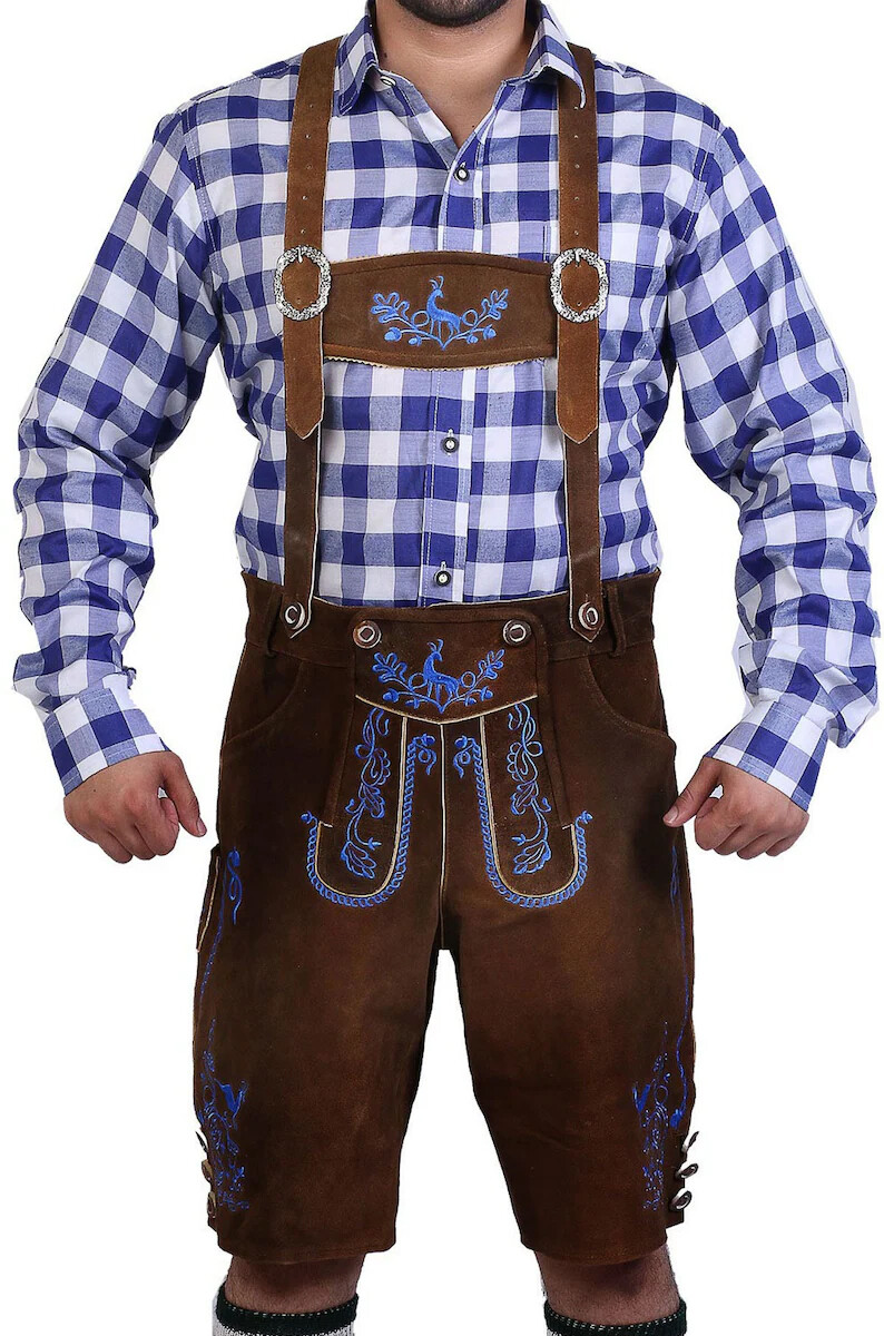 Men’s Bavarian Tratchen Lederhosen Pant German Oktoberfest Suede Leather Pants
