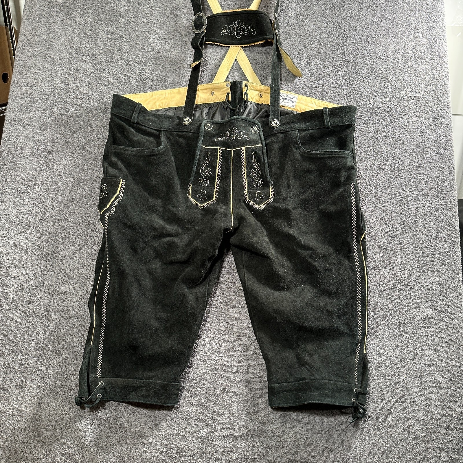 Traditional Lederhosen Size 70 Black Knee High Trousers Traditional Kini Buam with Suspenders