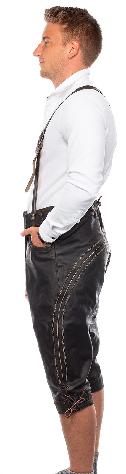 Traditional Lederhosen Men’s CapriLength Dark Brown – Size 50 – Oktoberfest