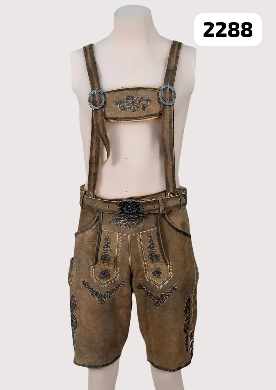 NEW Bavarian Oktoberfest Lederhosen Shorts Antique Brown Tracht #OKTOBERFEST