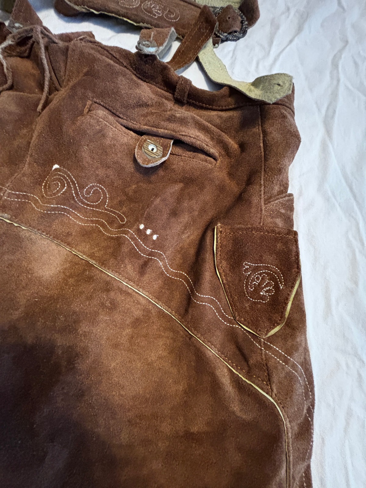Bavarian Lederhosen Suede Leather German Oktoberfest Pants Authentic Men 54 / L