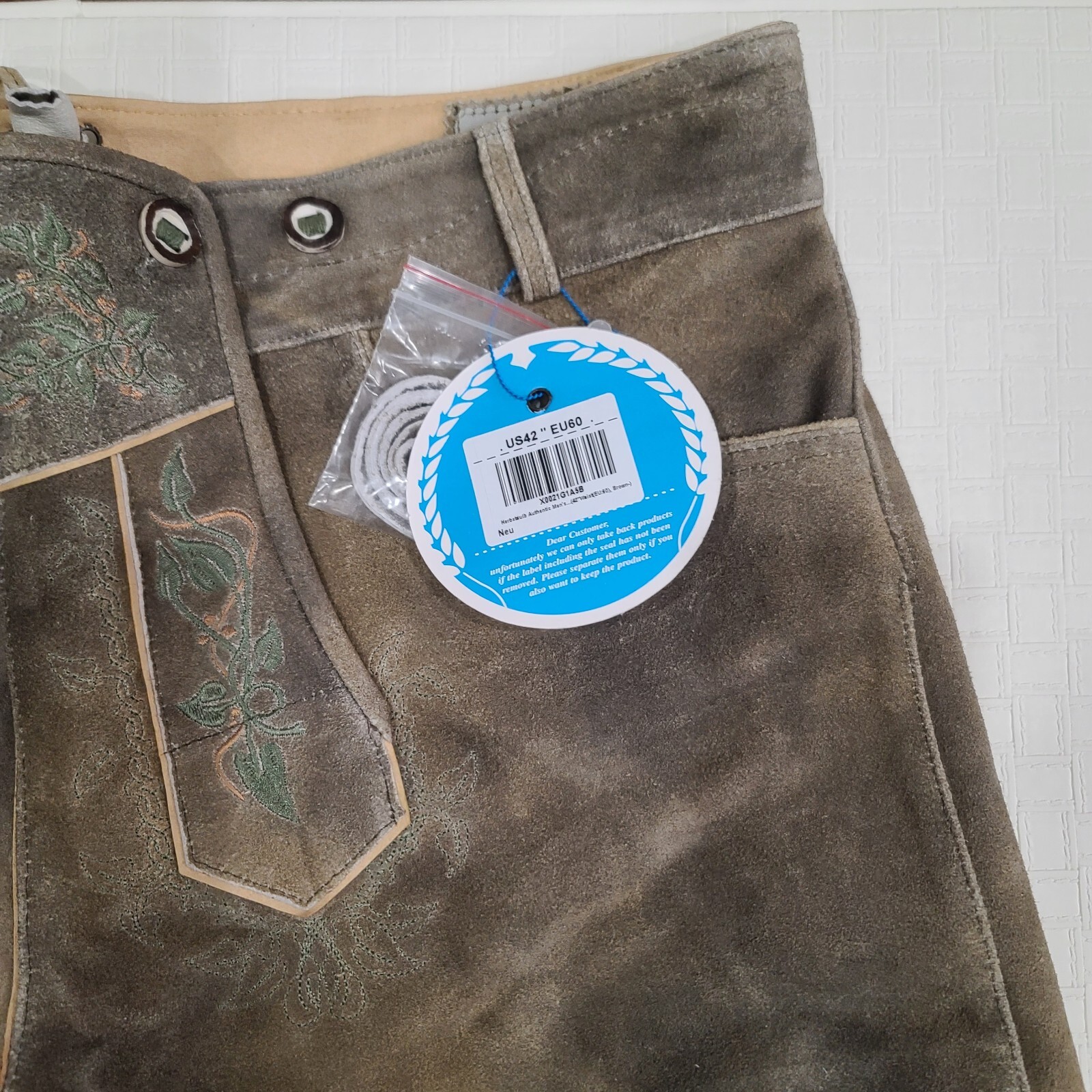 Schöneberger Men’s Bavarian Lederhosen Brown – Oktoberfest Leather Trousers 42R