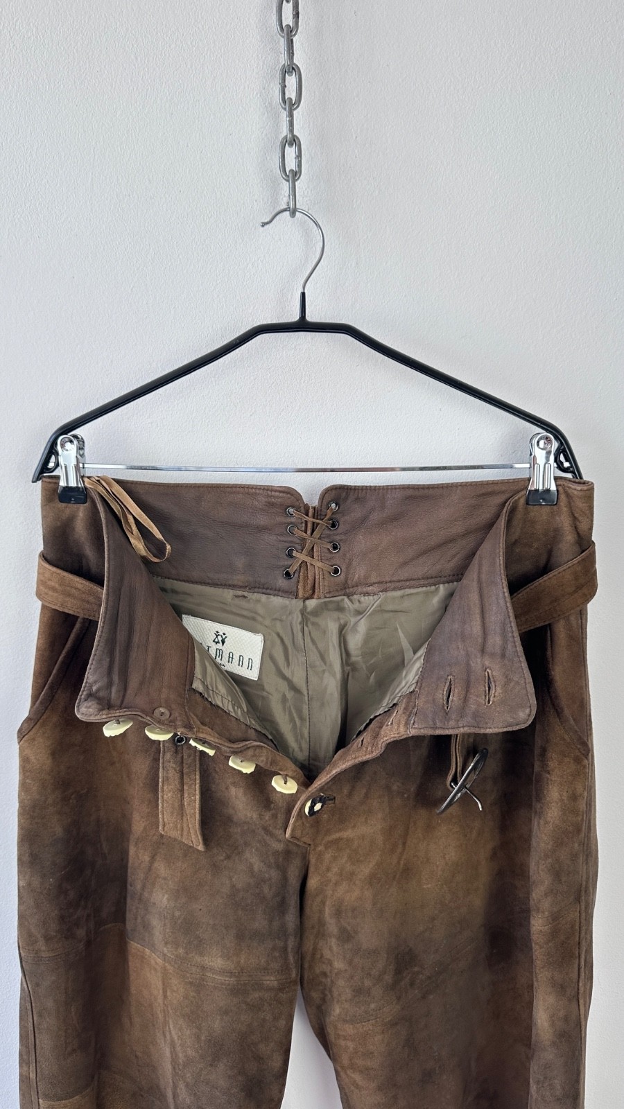 Amtmann Austria Vintage Suede Leather Trachten Pants Lederhosen Breeches Size 50
