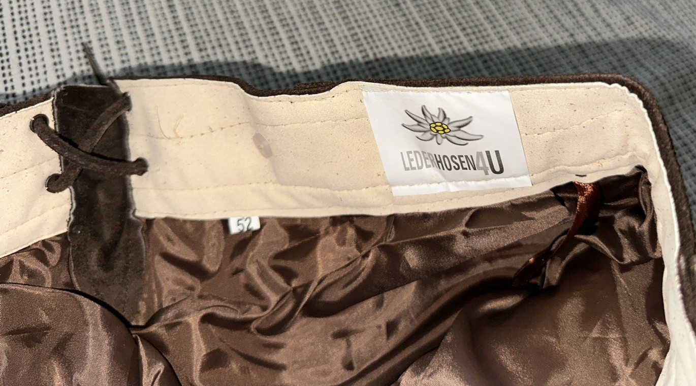 Lederhosen4U Brown Suede German Lederhosen Hans Size 52 New