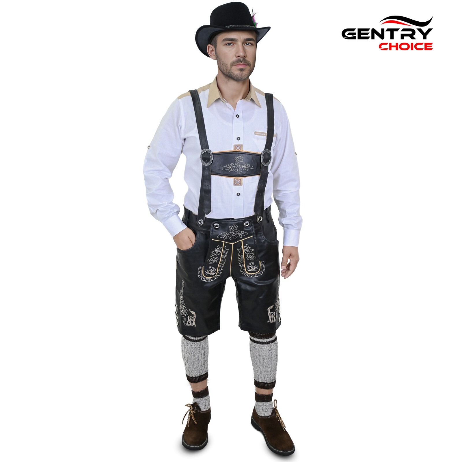Oktoberfest Costume Bavarian Lederhosen Short for Men Albert Black German Outfit