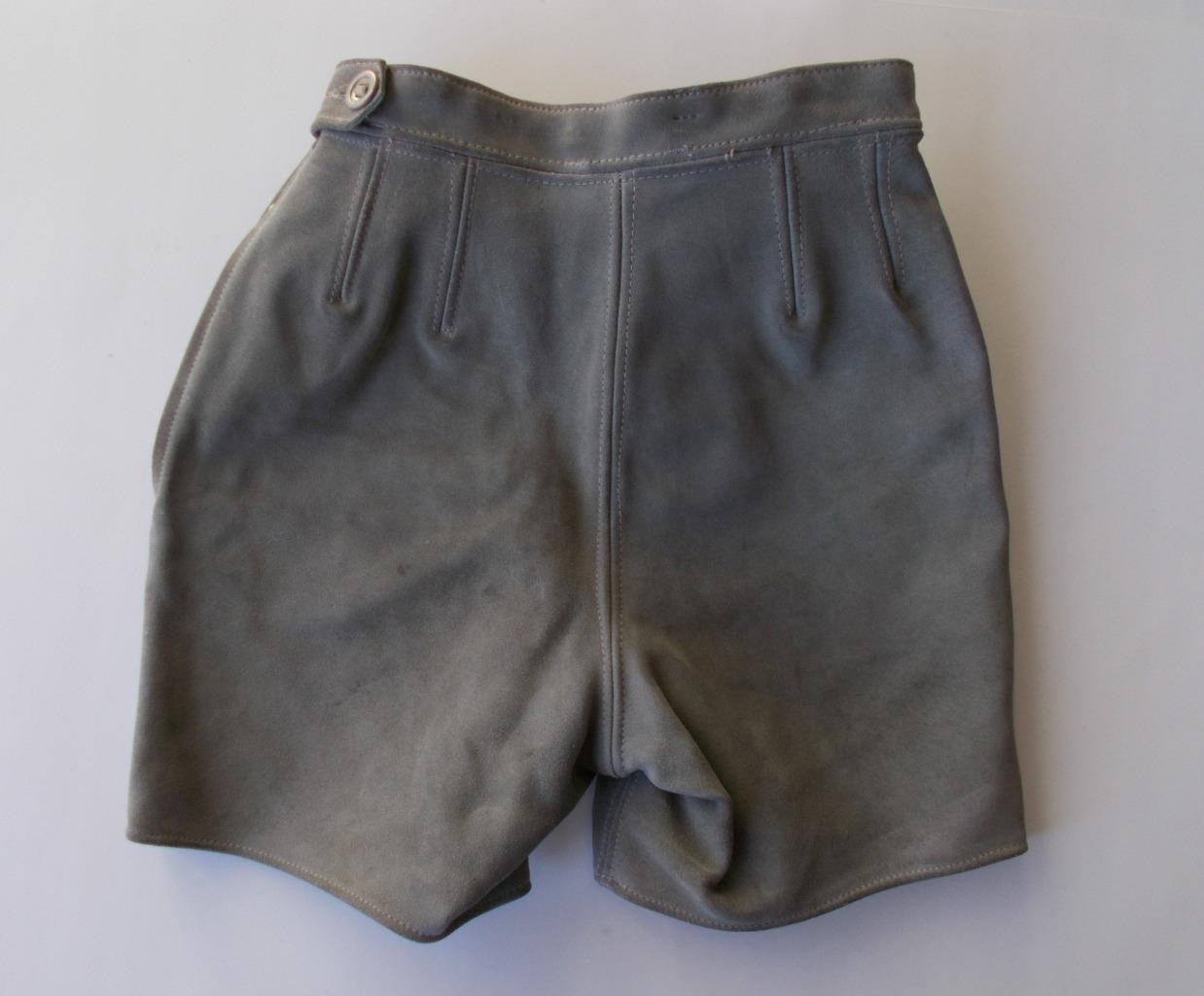 Vintage German Lederhosen Suede Leather SZ 12 Shorts Gray Green Trim Austria