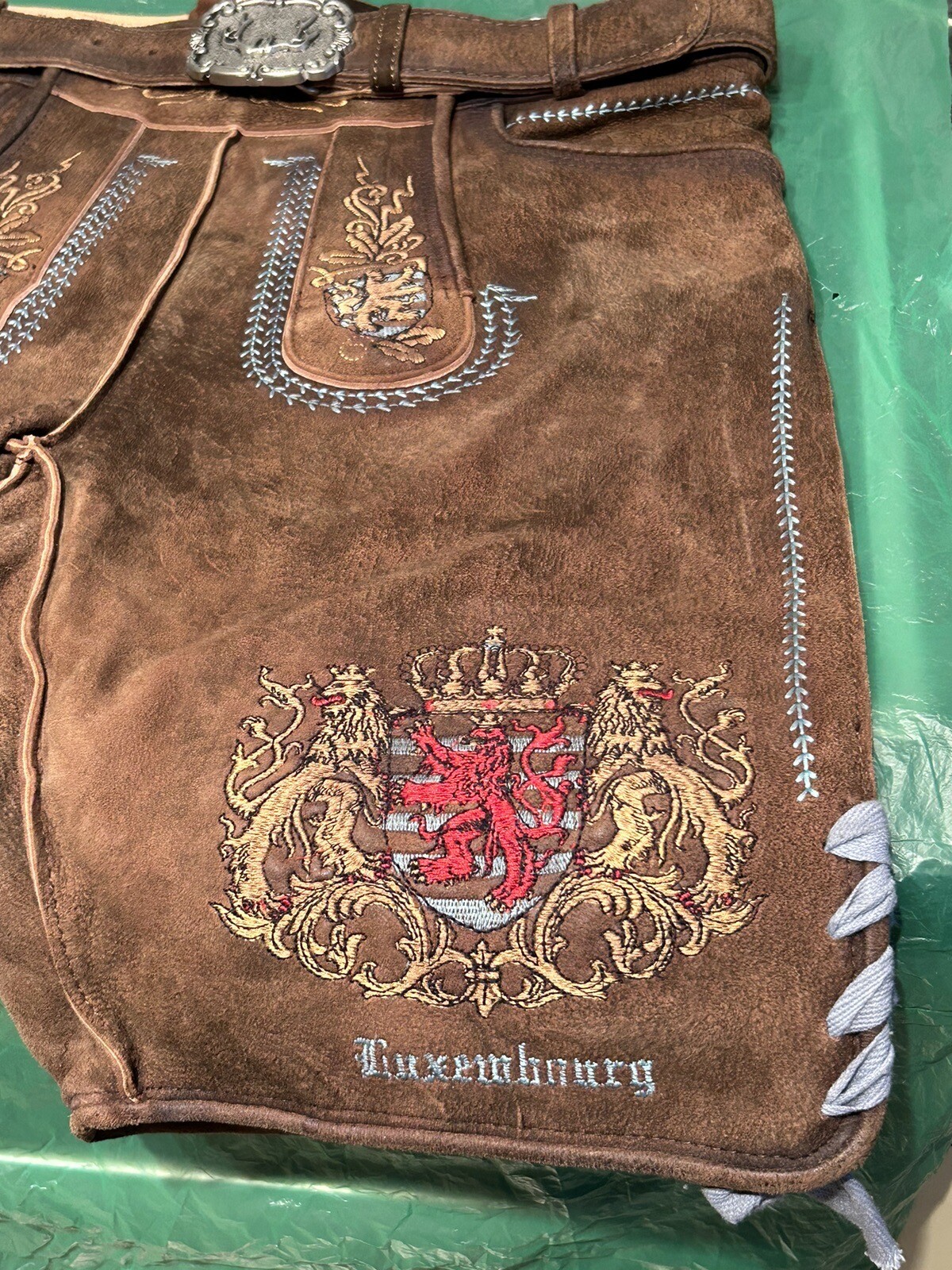 Alphorn Trachten Echtlederhose Kurz edel gestickt ungetragen