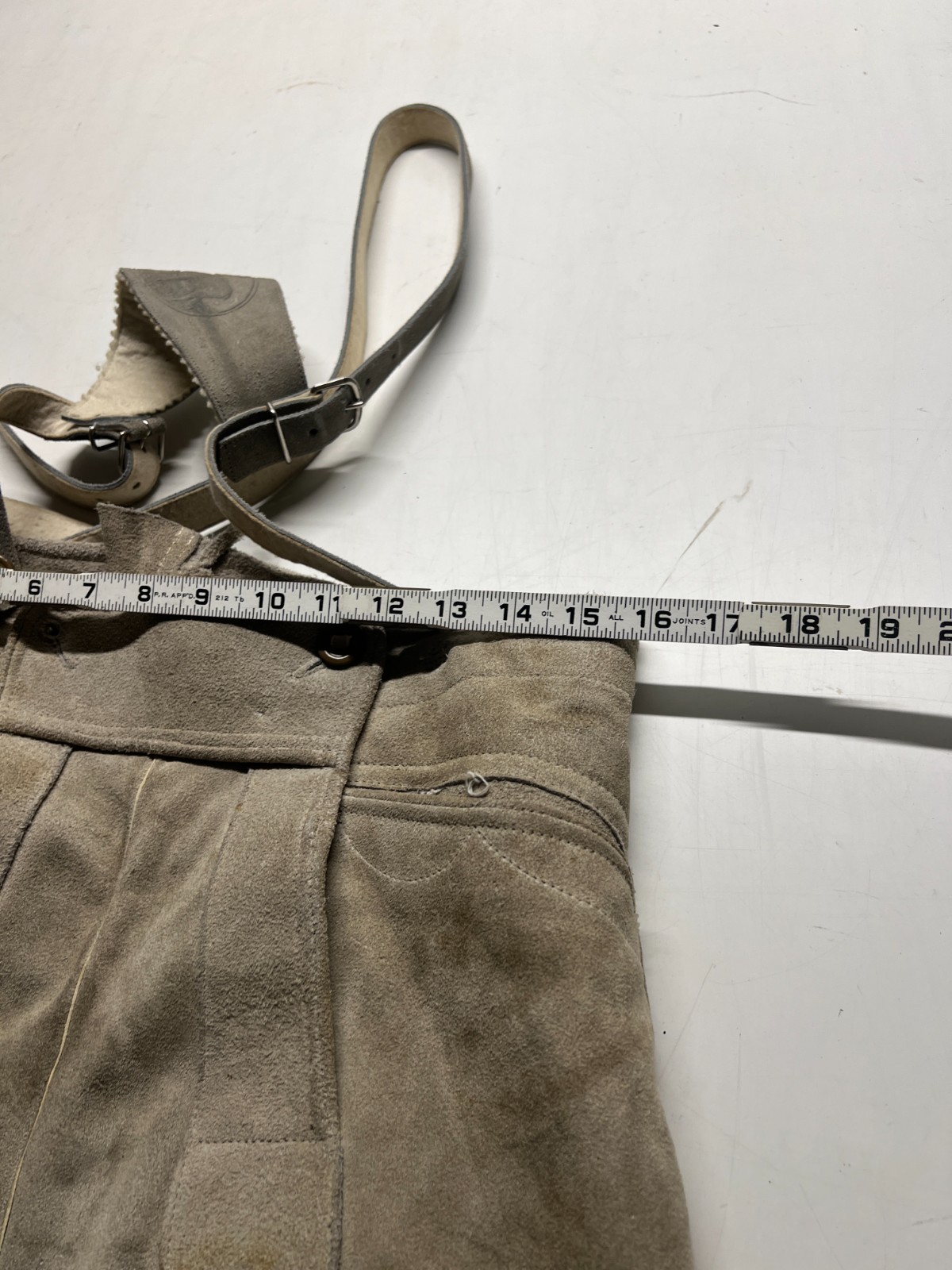 Lederhosen Bavarian Shorts Beige Suspenders Suede Germany Festive Mens Sz 16×19