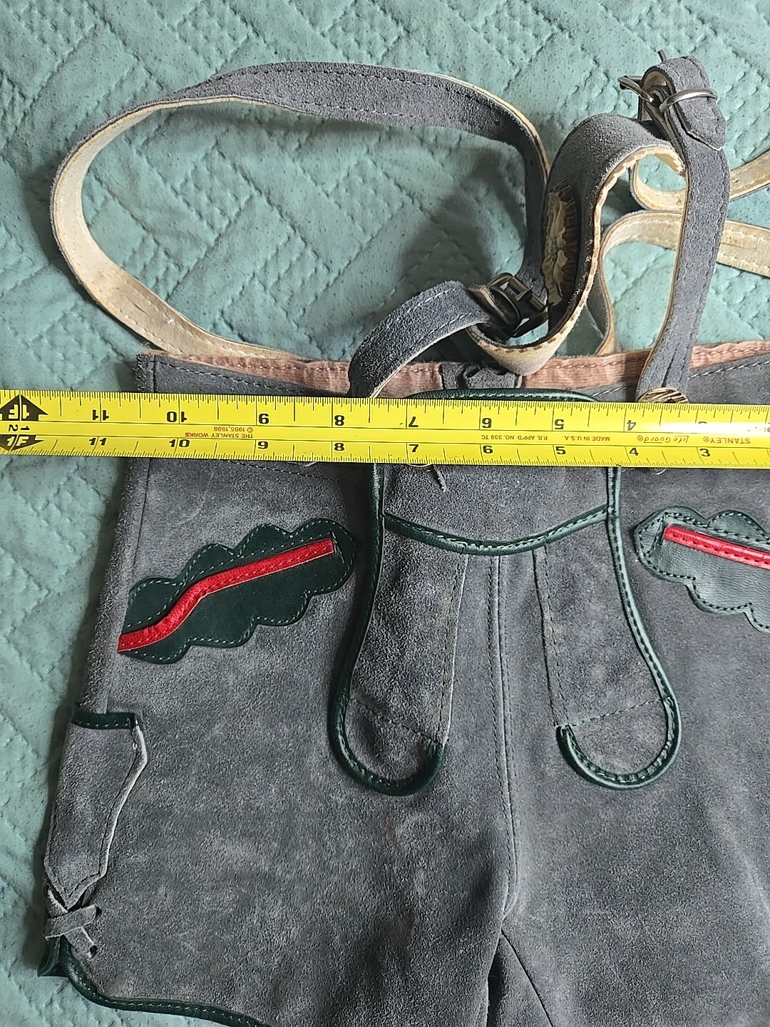 VTG Lederhosen Shorts Gray Leather Oktoberfest Suspenders German Kids