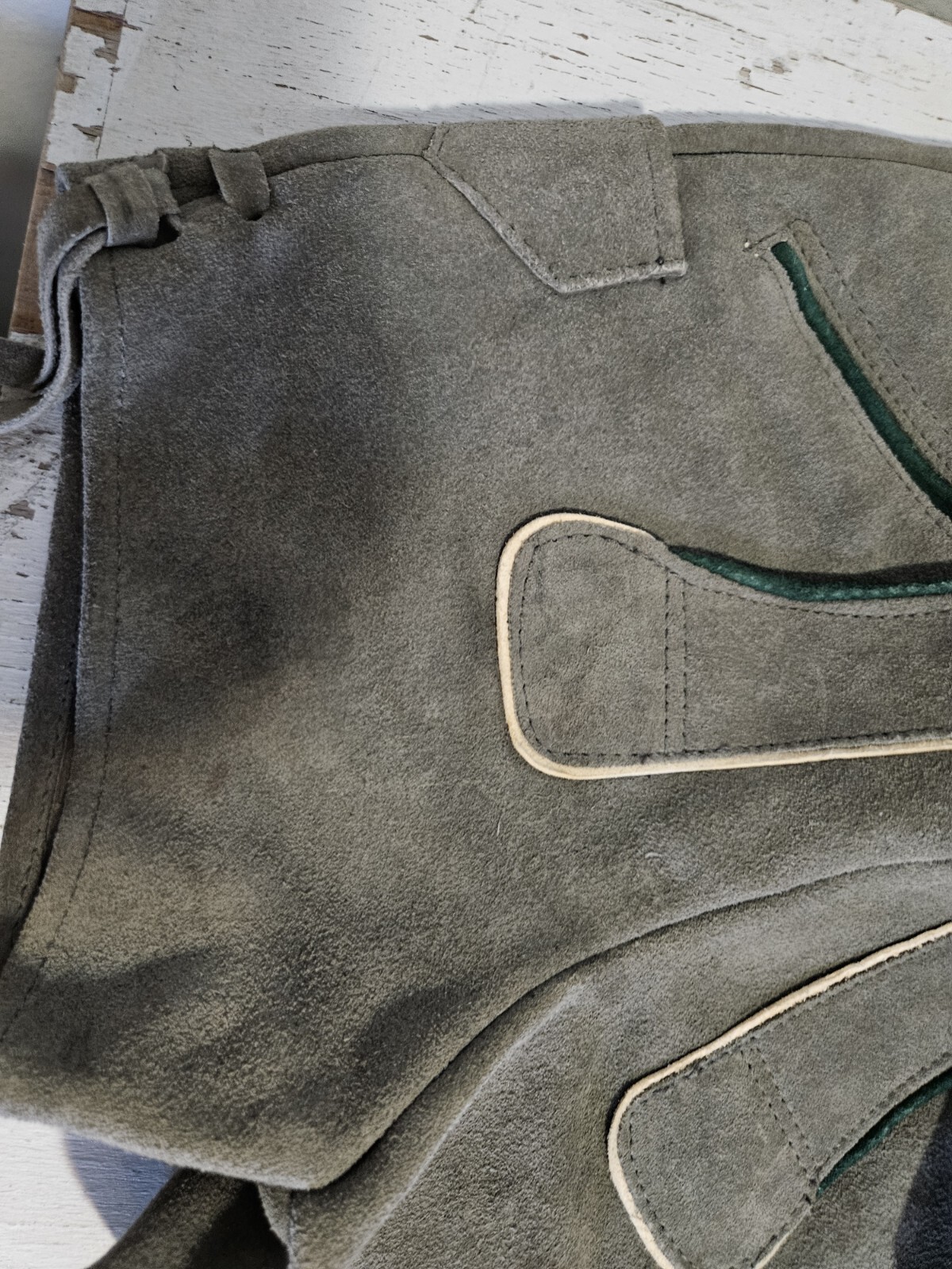 Vintage Kids Size 2 German Lederhosen Leather Suede Green Gray