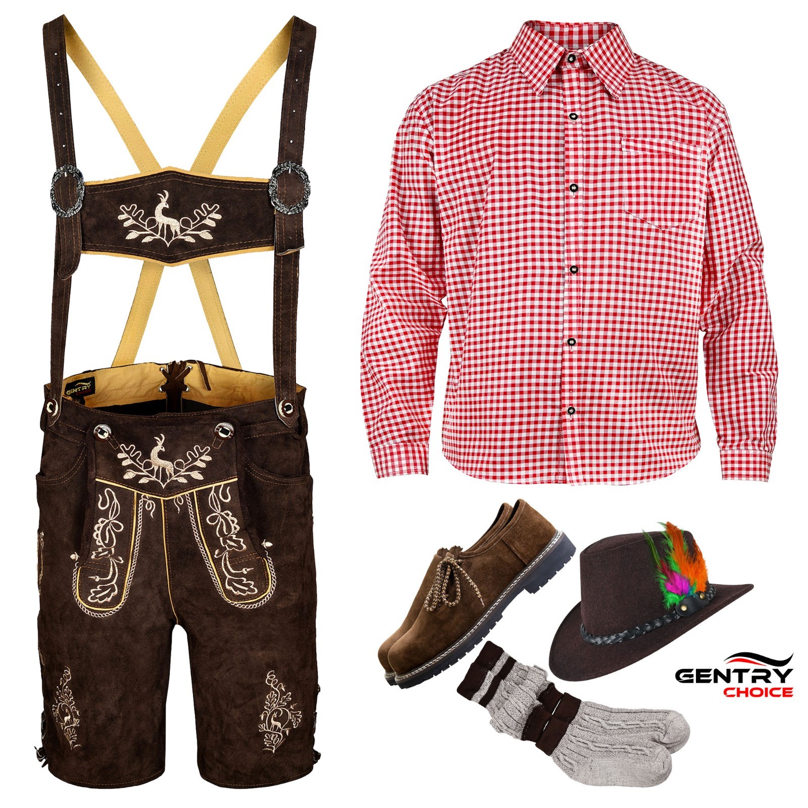 Mens Lederhosen Oktoberfest Costume Oak Deer Embroidery Bavarian Outfit Set