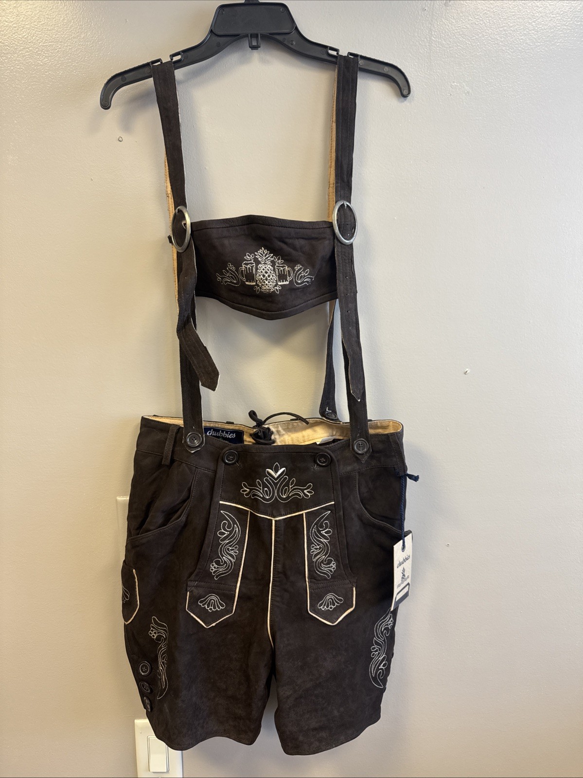 NWT Chubbies Mens Small Lederhosen Brown Suede Lamb Leather German Oktoberfest
