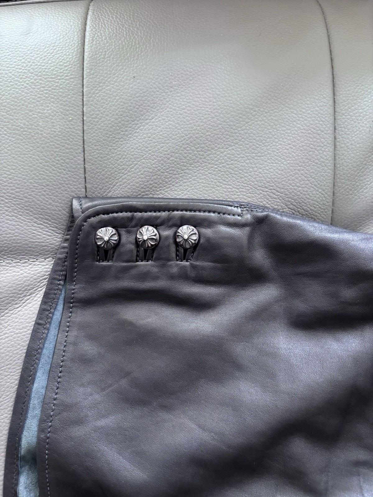 Chrome Hearts Black Leather Shorts Button Front Flap Size S