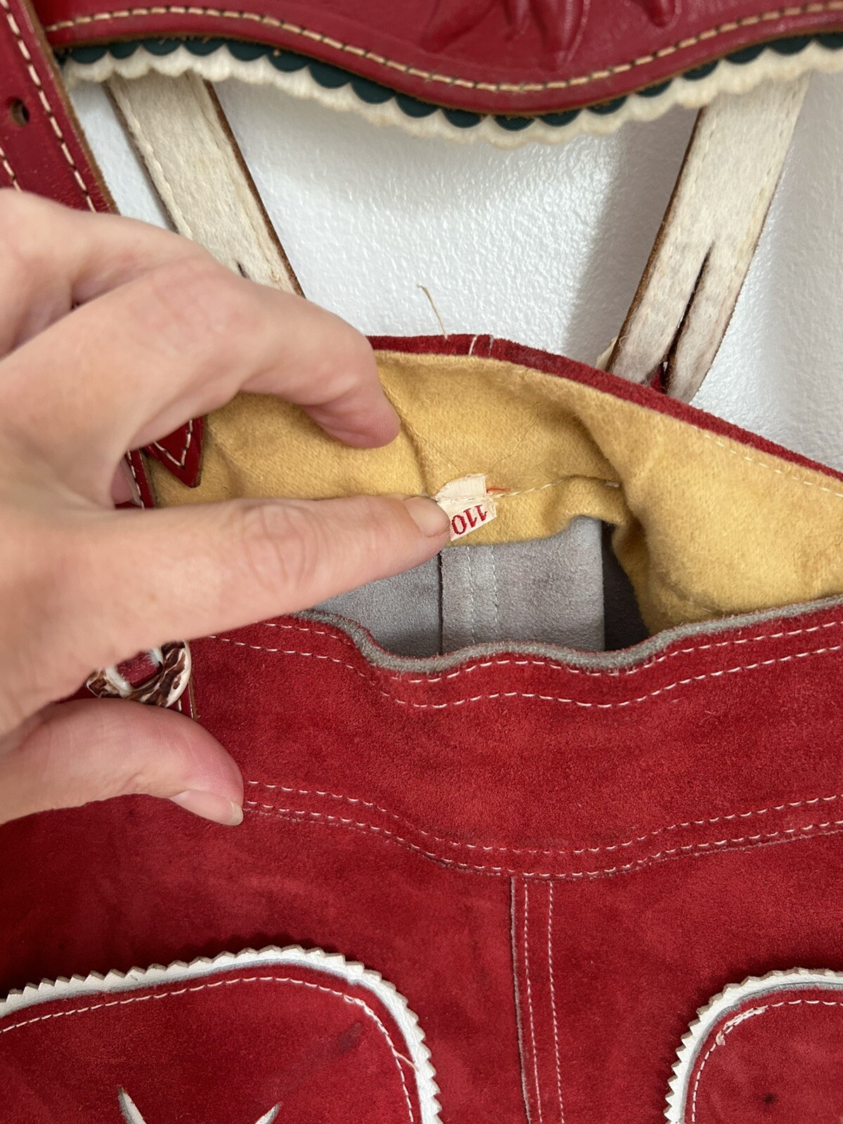 Vintage Lederhosen Boys Red Suede Leather Size 110