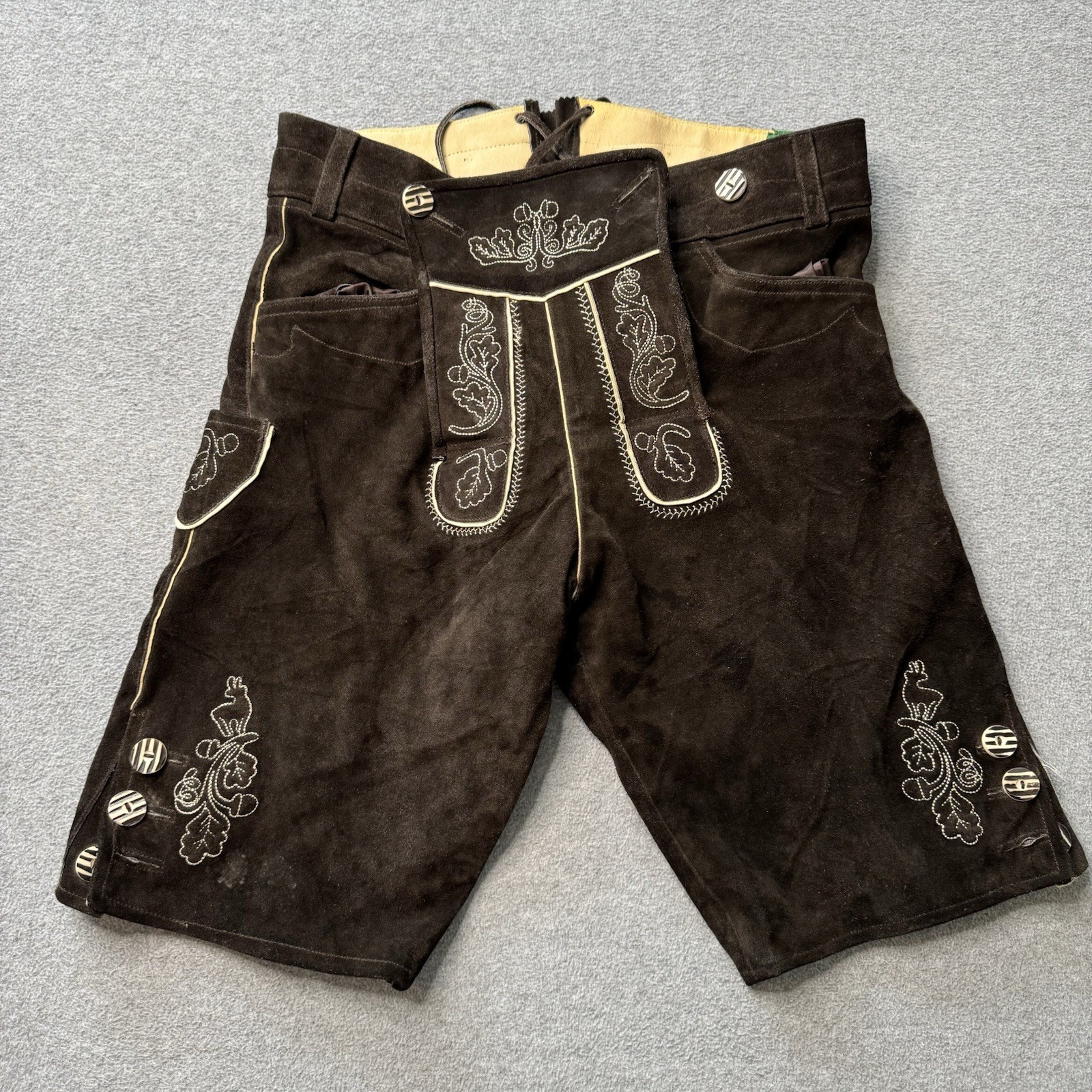 Lederhosen4u Shorts Mens 50 Brown Leather Suede German Oktoberfest Traditional