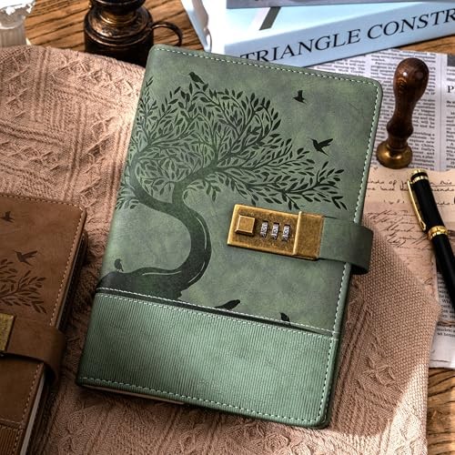 Vintage Diary with Lock for Women Girls 256 Pages Leather Journal with Green