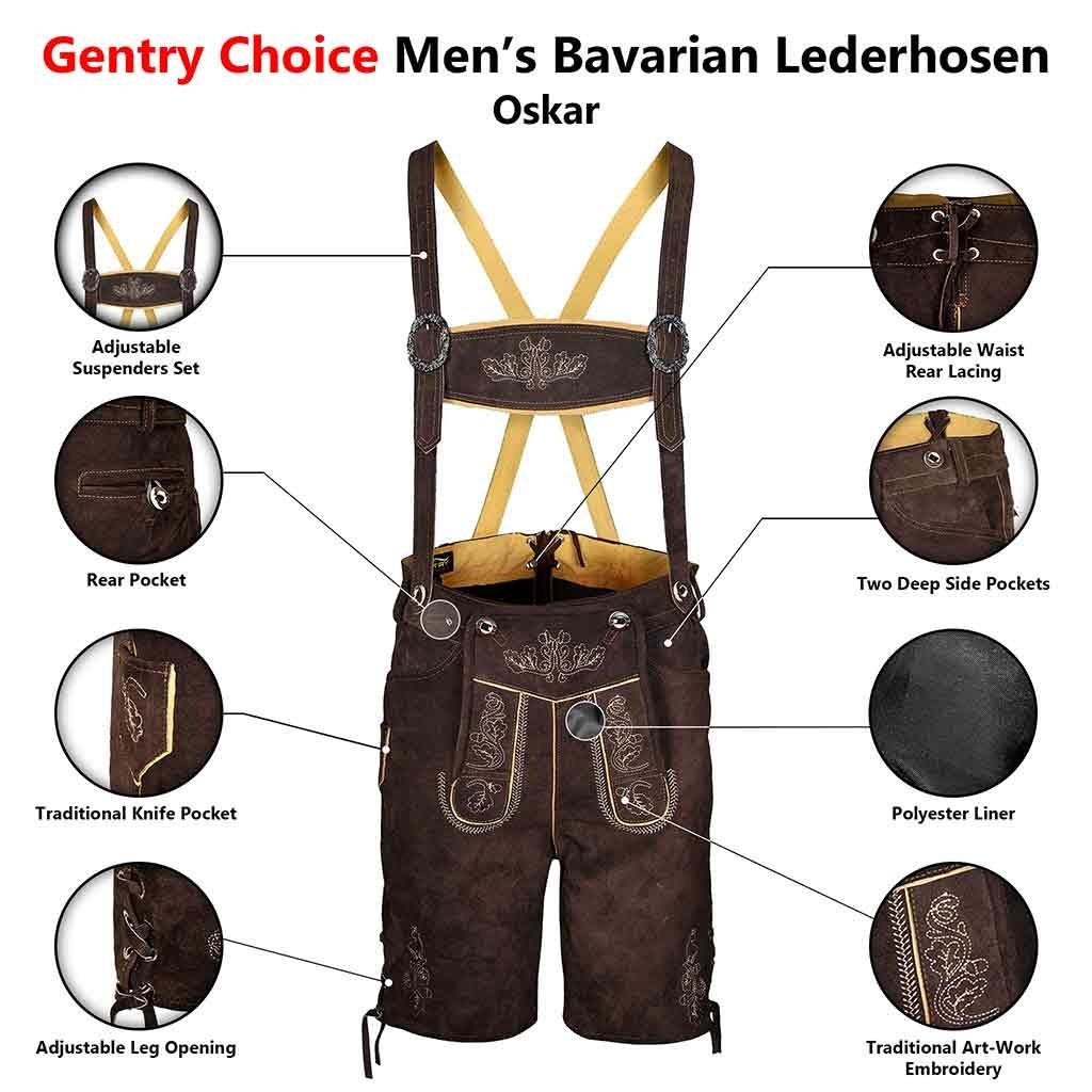 Mens Oktoberfest Costume Suede Lederhosen Set Bavarian Authentic Leather Shorts