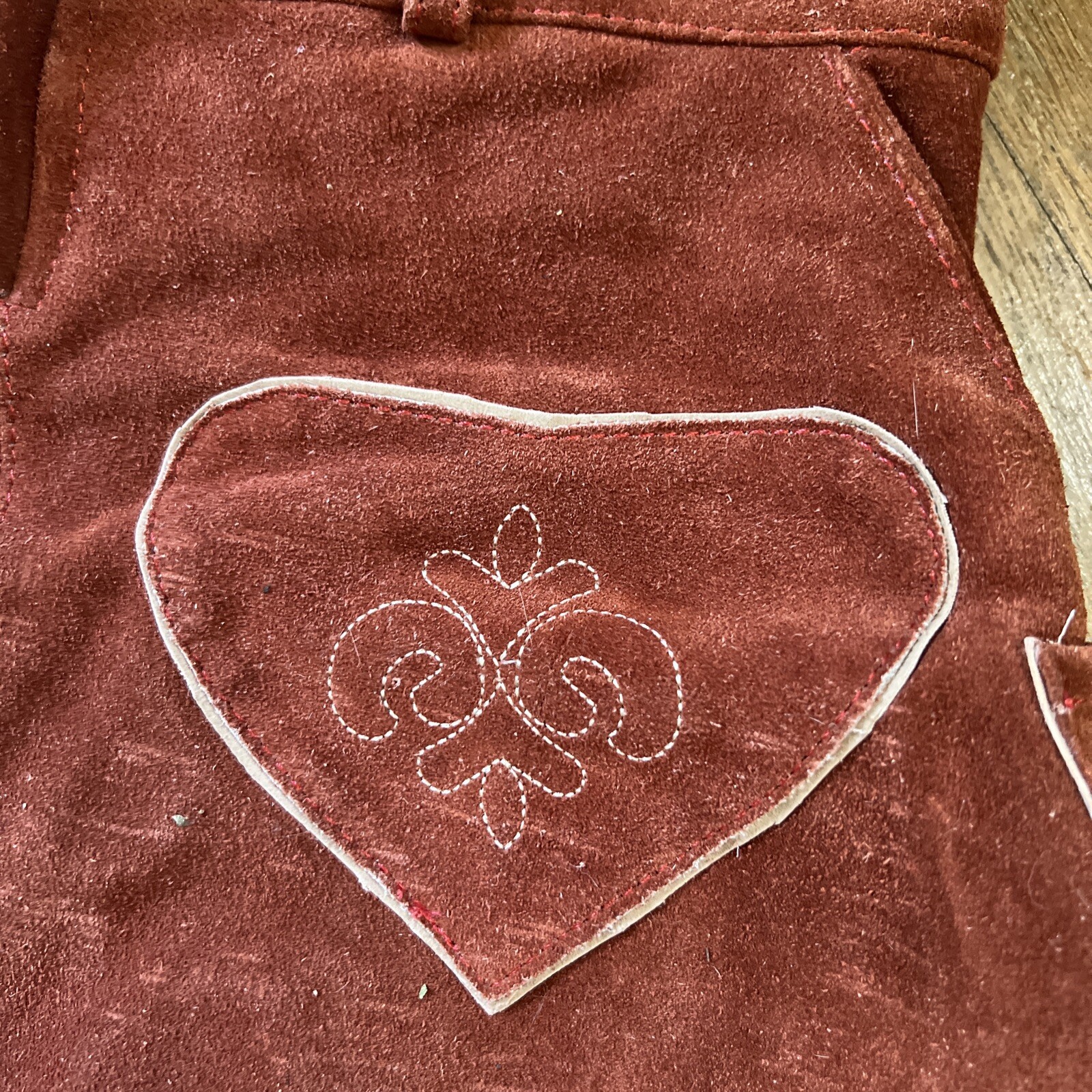 ERNST LICHT Lederhosen Sz 2 Oktoberfest Embroidery Burnt Orange Leather German