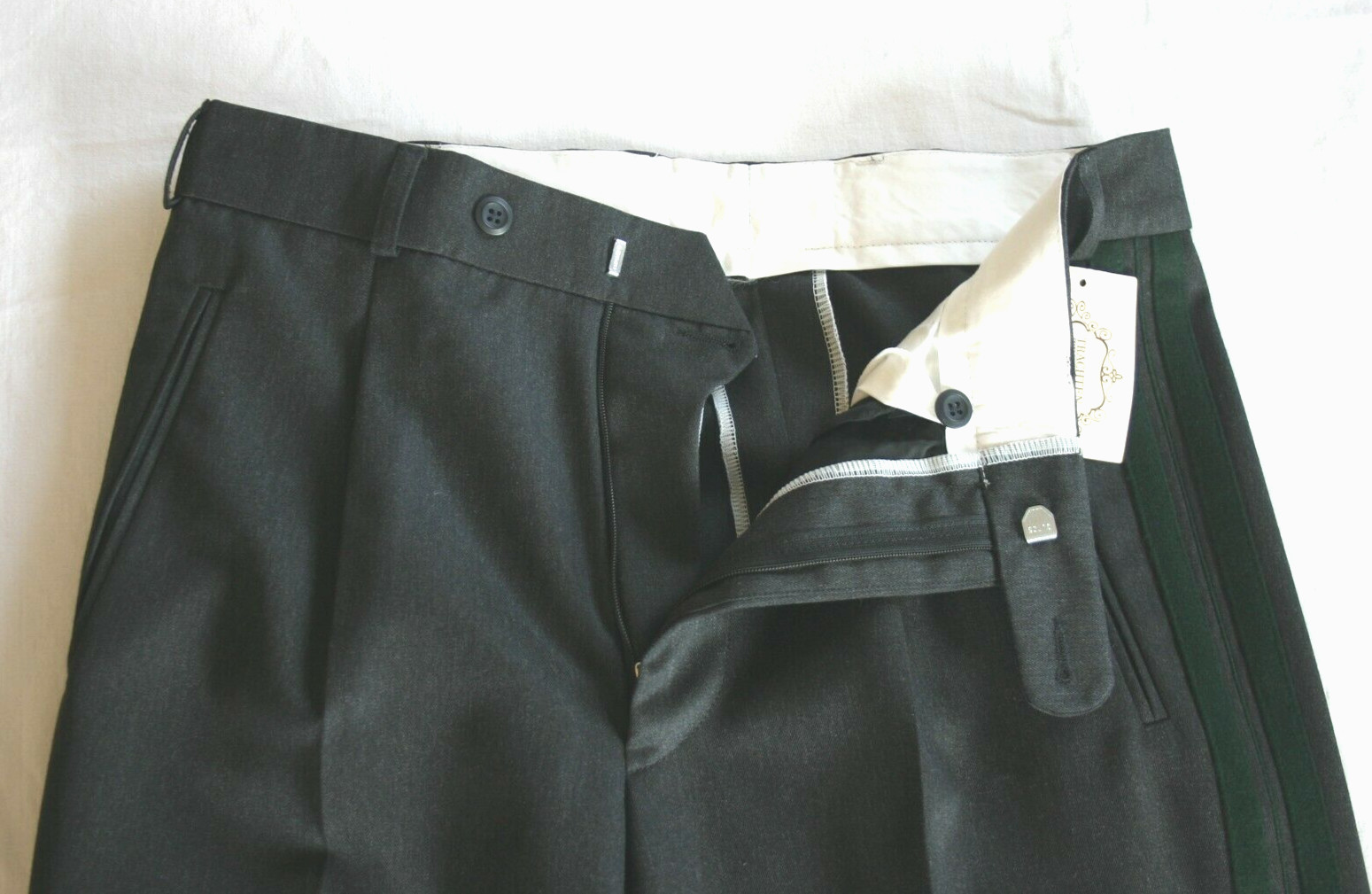 Traditional Trousers Dress Pants Suit Stripe Side Loden Grey