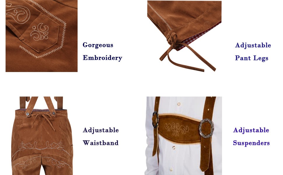 Lederhosen Men Oktoberfest – Brown – WAIST SIZE ~38″ – KOJOOIN Quality Brand