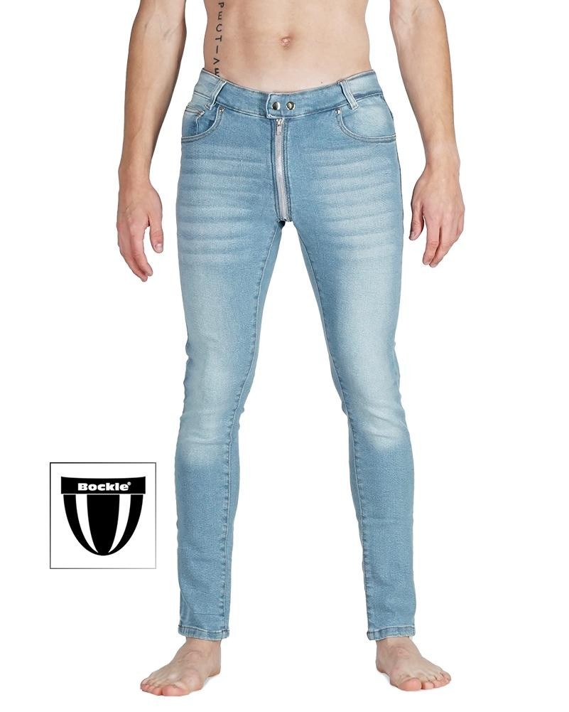 Bockle Gay Zip Skinny Stretch Jeans Light Blue Full Zip
