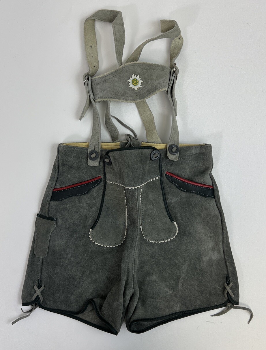 Vintage Authentic Suede Bavarian Child German Lederhosen Overalls