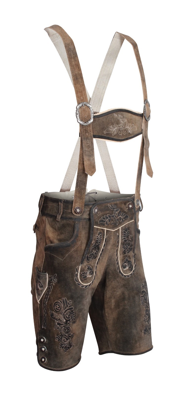 Lederhosen Men Suede Oktoberfest Short Premium Leather Antique Design Brown Fade
