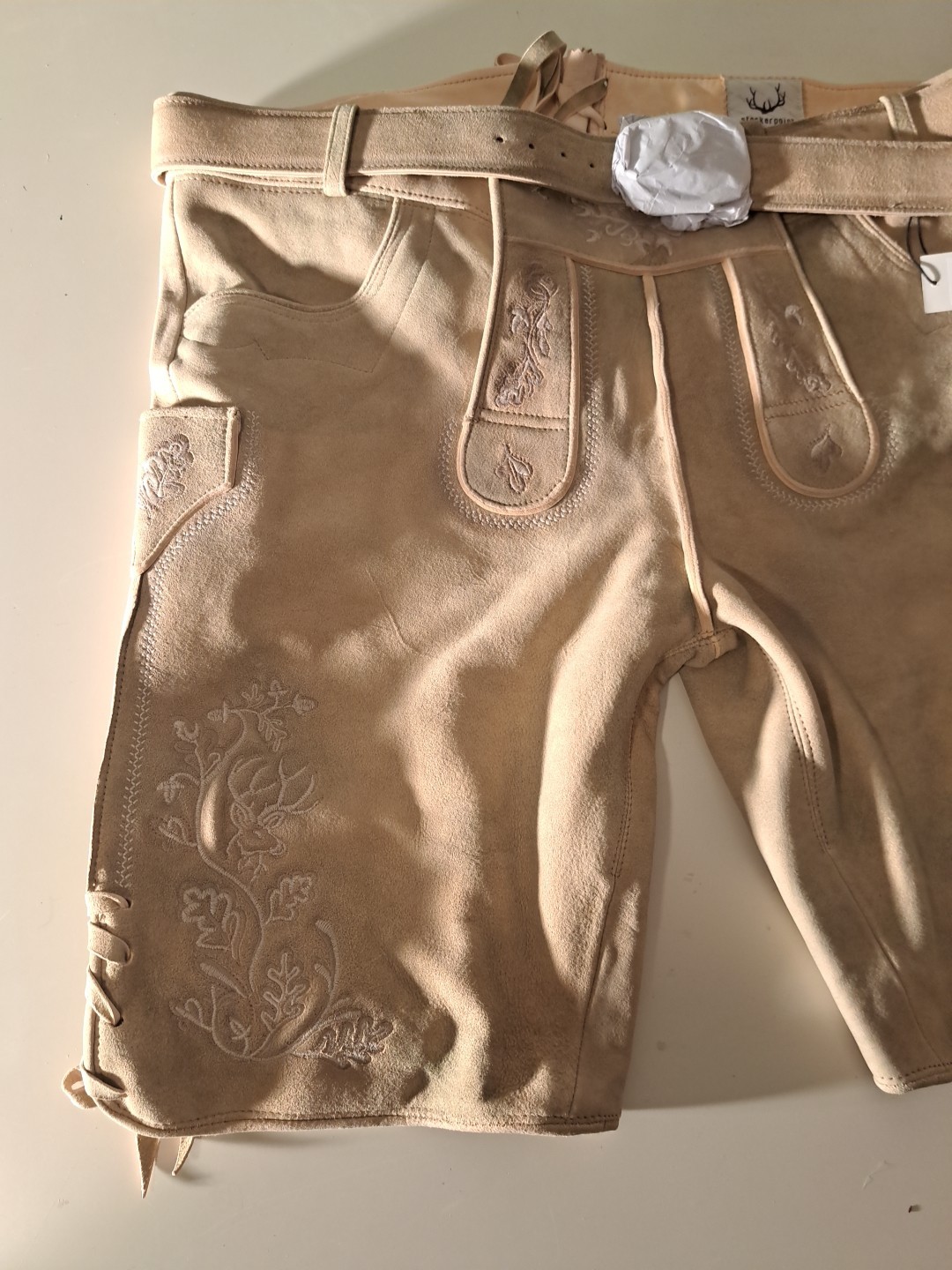 Stockerpoint Leather Pants Blonde Size 56 XXXXL New Edgar Korn Spotted Metal Buckle