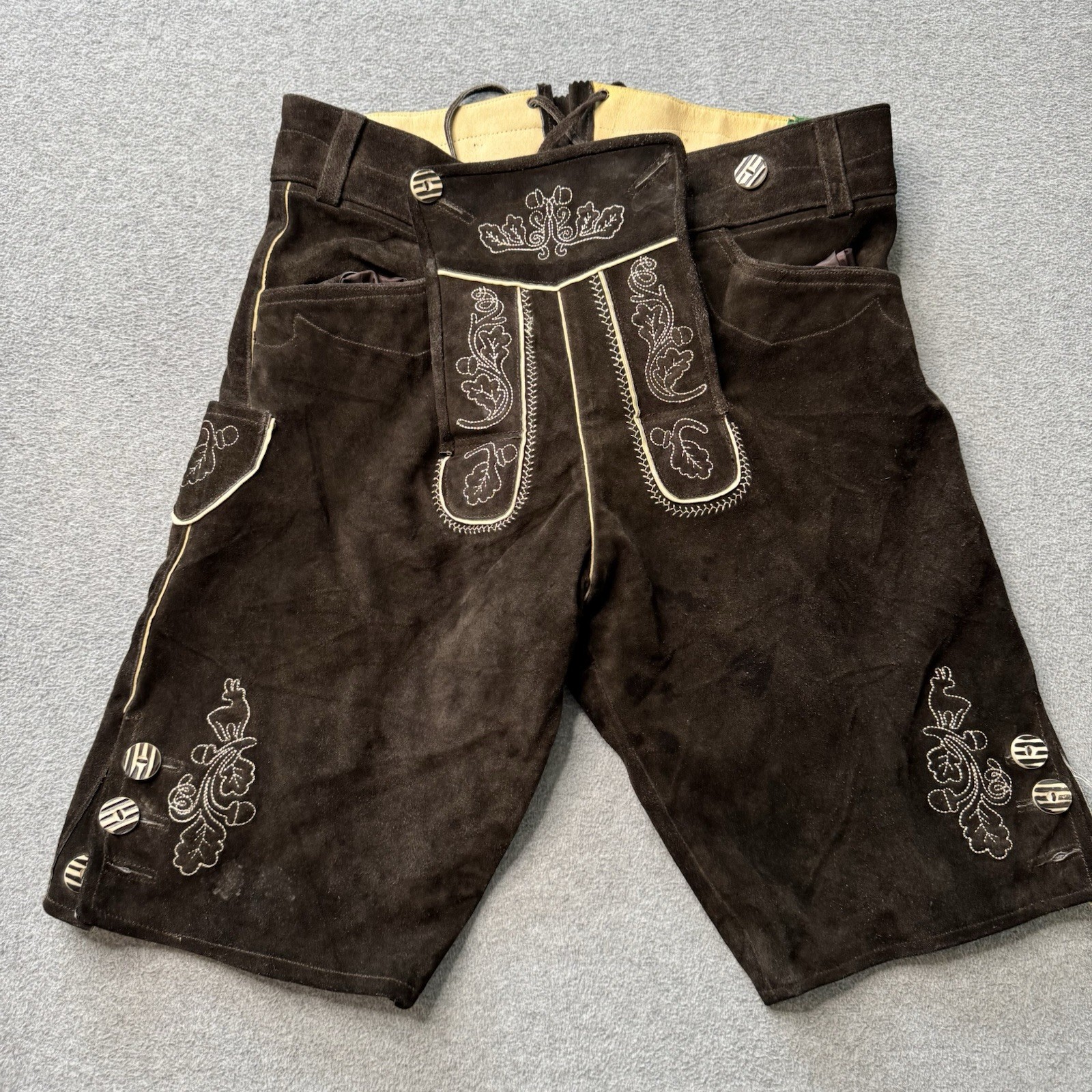 Lederhosen4u Shorts Mens 50 Brown Leather Suede German Oktoberfest Traditional