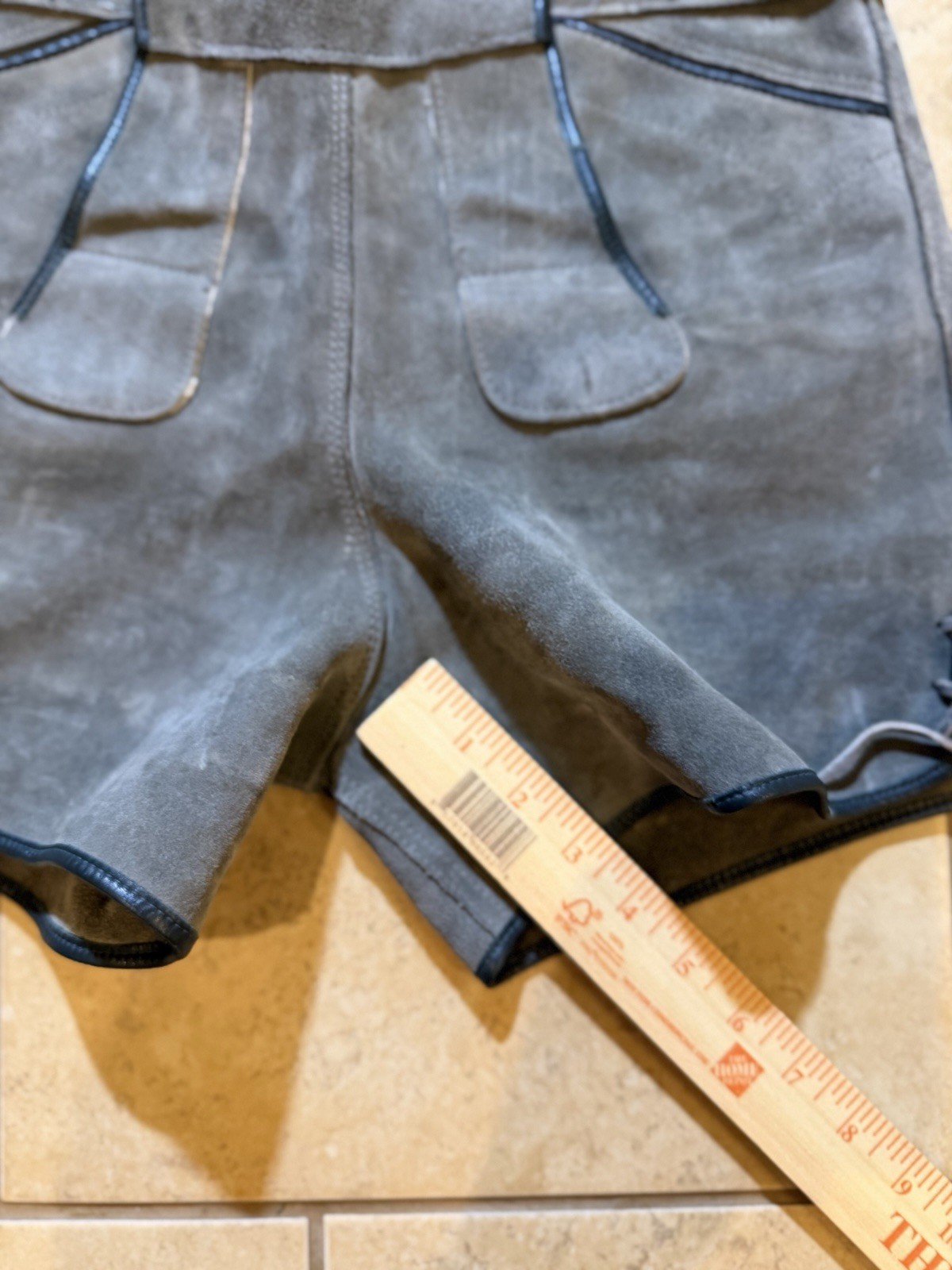 Men’s Traditional German Gray Leather Lederhosen Shorts Front Flap Side Lacing