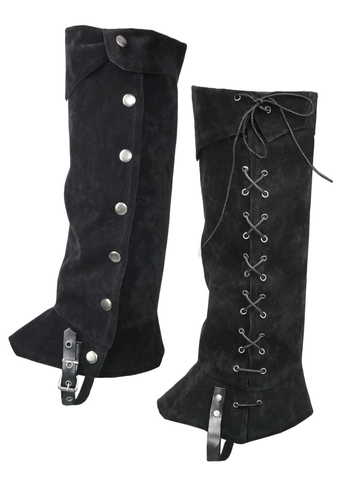 Medieval Pirate Boot Covers Faux Leather Steampunk Leg Costume for Men (Dark)